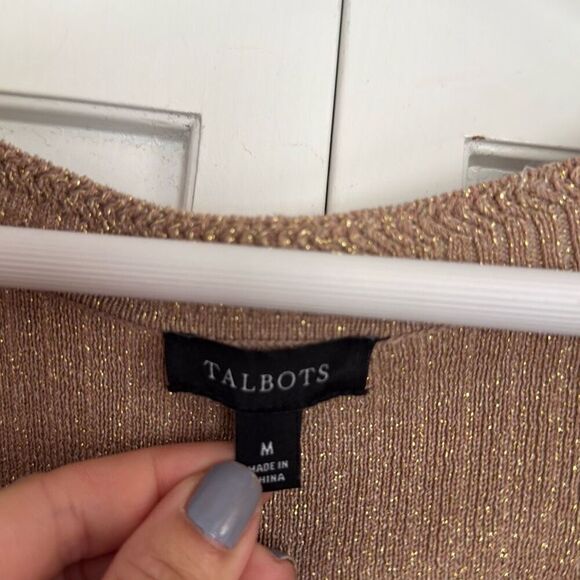 Talbots gold metallic ribbed vneck cardigan sweater m - Picture 4 of 10